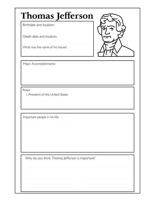 Biography of thomas jefferson worksheet
